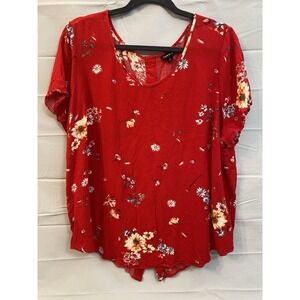 Torrid  Red Floral Blouse Top Shirt Back Button Up Capped‎ Sleeve Womens 2X #234